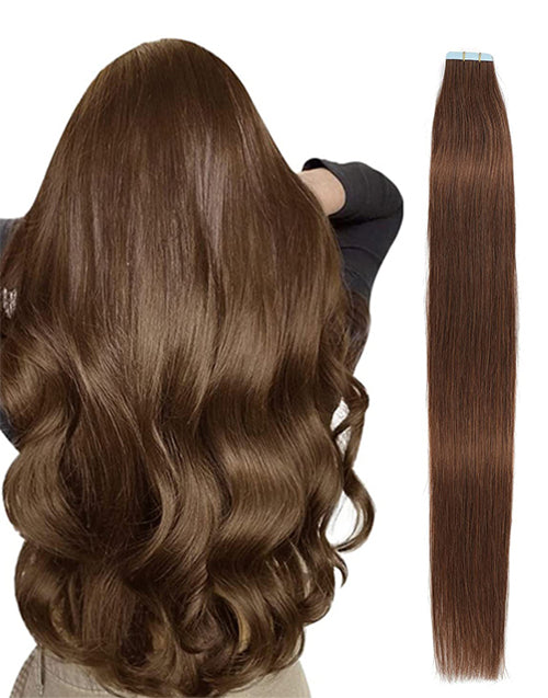 Tape in Dark Brown Straight Human Hair Extensions #4