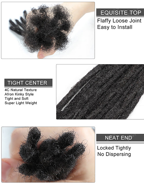 #613 Human Hair Dreadlocks 4C Instant Permanent Locs Extensions Afro Dreads 0.6cm (8-18 Inch)