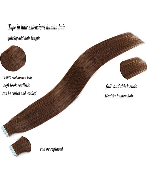 Tape in Dark Brown Straight Human Hair Extensions #4