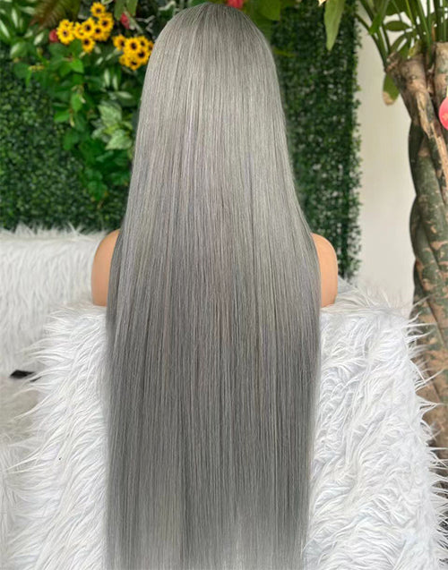 Sliver Grey Straight 13x6 Deep Part Lace Front Glueless Wig Human Hair For Women