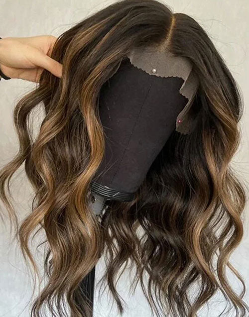 Adeline-Natural Balayage Brown Body Wave Pre Plucked 13X4 Lace Front Human Hair Wig
