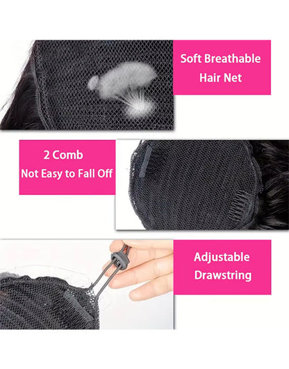 Body Wave Drawstring Ponytail Human Hair Extensions Clip In For Women