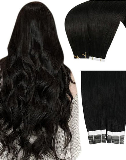 Tape in Natural Black Straight Human Hair Extensions #1b