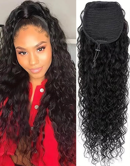 Water Wave Drawstring Ponytail Human Hair Clip in Hair Extension Ponytail For Women