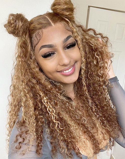 16" TP4/27 Highlight Deep Curly Pre Cut 13x5 Lace Wig