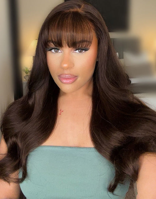 Maggie- Pre Everything 13X5 7X5 Brown Color Glueless Body Wave Lace Wig Side Part With Bangs