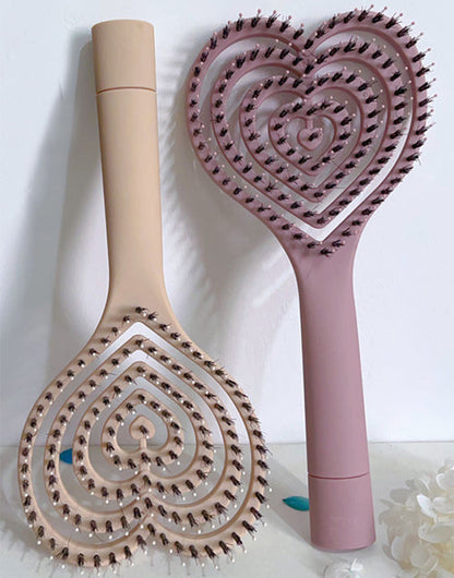 Heart Brush Detangling Hairbrush Soft Boar Bristle Curved Vented Hair Brush for Women for Thick Long Short Wet or Dry Hair