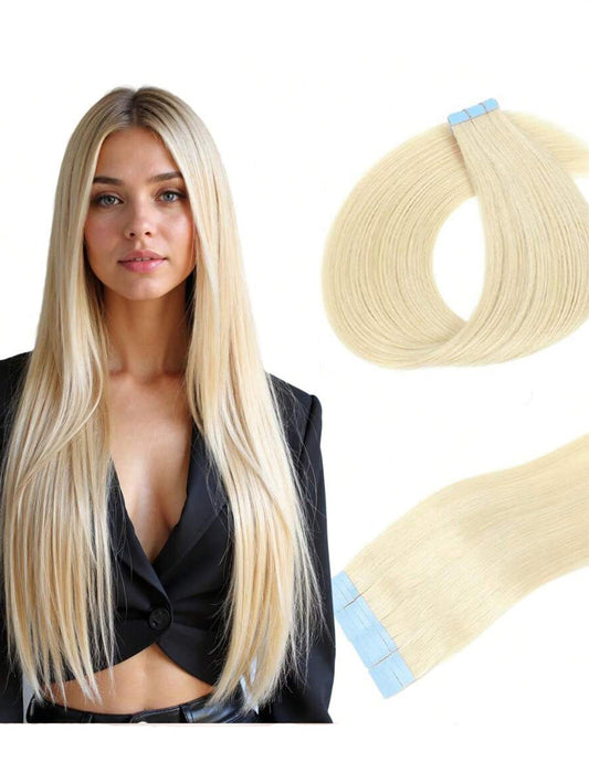 #60 Platinum Blonde Straight Hair Tape Human Hair Extensions
