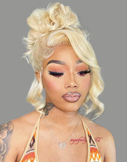 Anara- Upgrade 360 Skin Lace With Invisi Strap Blonde 613 Body Wave Updo Look Glueless Wig Human Hair Wig