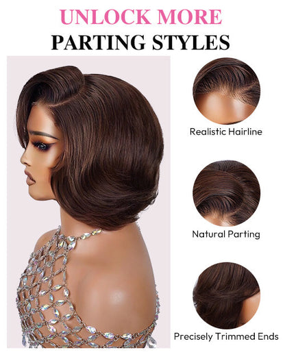 Chocolate Brown/Black Chic & Natural Layered Bob 6x5 Lace Glueless Pull Go Wig Pre-Cut Lace