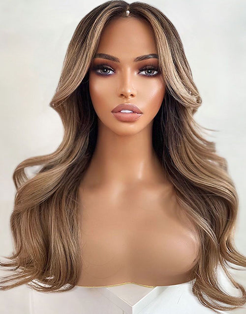 Adela-Ombre Blonde Balayage Loose Wavy Lace Front Wig Glueless Wig For Women
