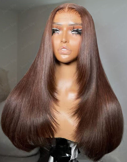 Dana- Pre Everything Layer Cut Chocolate Brown Hair Silky Straight 9x6 Glueless Human Hair Wig