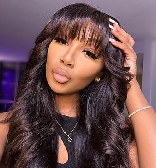 20"=18" 13x5 Pre Cut Lace Glueless Body Wave Wig With Bangs