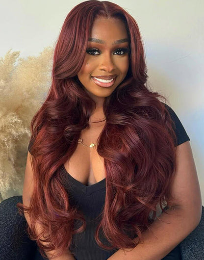 Thalassa- Dark Red Brown Wigs Body Wave 13x5 Pre Cut Lace Front Wigs Glueless Human Hair Wig