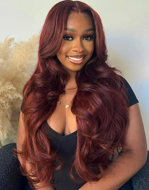 Thalassa- Dark Red Brown Wigs Body Wave 13x5 Pre Cut Lace Front Wigs Glueless Human Hair Wig