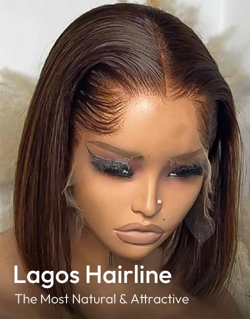 M Lagos Hairline Chocolate Brown Straight Bob Wig 13x5 Pre Cut Lace Front Glueless Wig