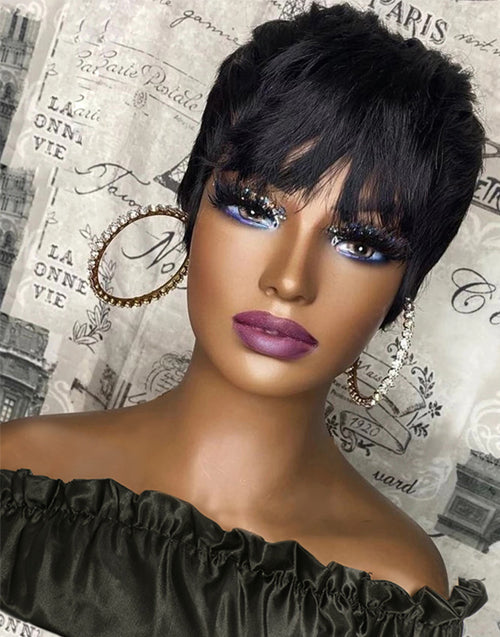 Short Bob Straight Pixie Cut Full Machinemade Wig With Bangs