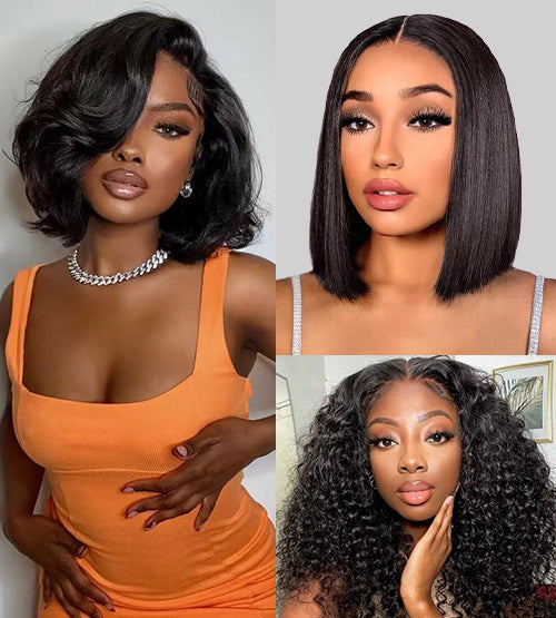 12" Bob Wavy 7x5 Pre Cut Lace Wig+10" Bob Straight 4x4 Pre Cut Lace Wig+10" Deep Wave 13x4 Lace Wig Flash Deal