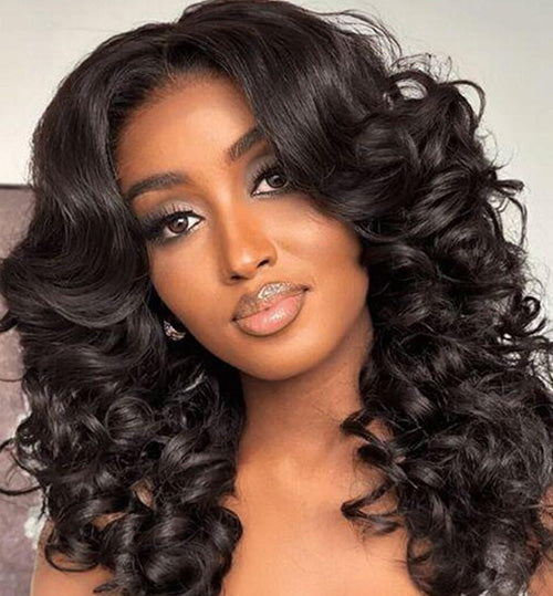 18" Price Bouncy Wavy Pull Go Wig Curtain Bangs 6x5 Pre Cut Lace