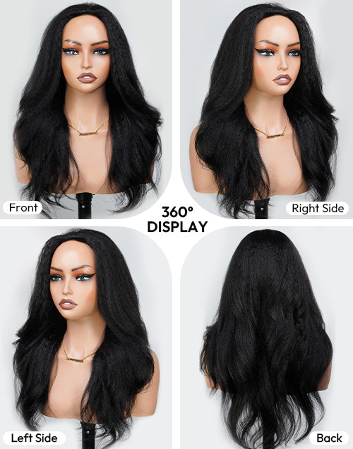 22" Kinky Straight Wave Half Wig Human Hair Blow Out Style 1 Wig 3 Different Looks