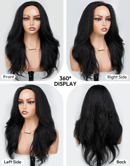 22" Kinky Straight Wave Half Wig Human Hair Blow Out Style 1 Wig 3 Different Looks