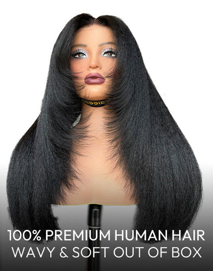 Valencia- Pull Go Glueless Wig Layer Cut Kinky Straight Human Hair Wig Pre Cut Lace