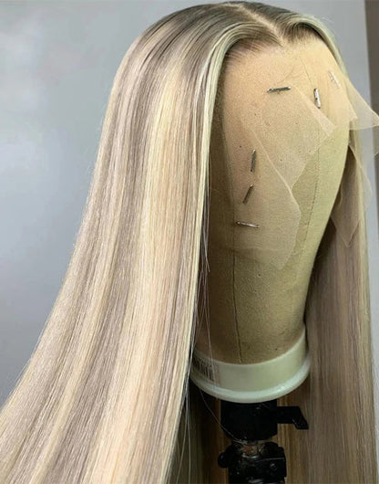 Yuli-Super Deal Ombre Golden Blonde Balayage Brown Highlight Straight 13x6 Lace Front Wig Medium Cap Size Limited