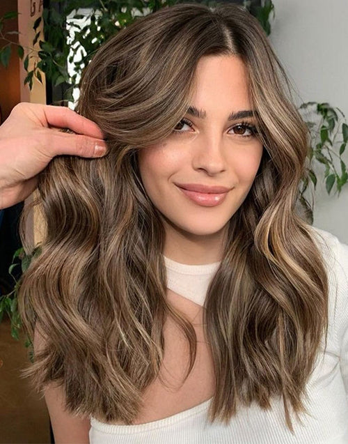 Celin- Brown Sun-kissed Blonde Wavy Human Hair Wig Lace Front Wig 250% Density
