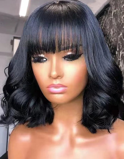 Elowen- Glueless Pull Go Wig 6x5 Pre Cut Lace Bob Wavy 13x5 Pre Everything Human Hair Wig With Bangs