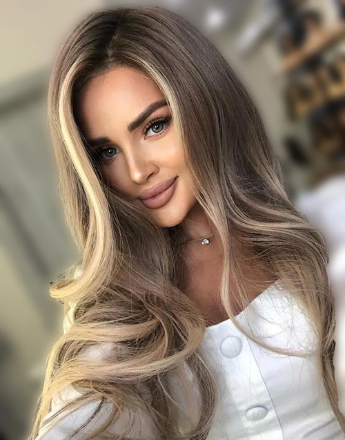 20" Dark Ash Blonde 13x4 Lace Wig Highlights Wigs Dark Roots