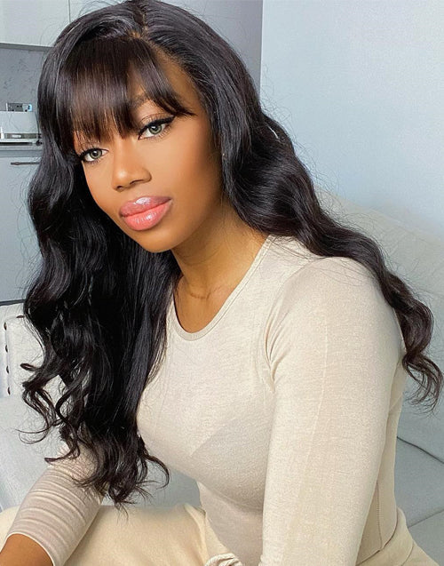 Cara- Pre Everything Glueless 13x5 Body Wave Lace Front Wig With Bangs Crystal HD Pre Cut Lace Human Hair Wig