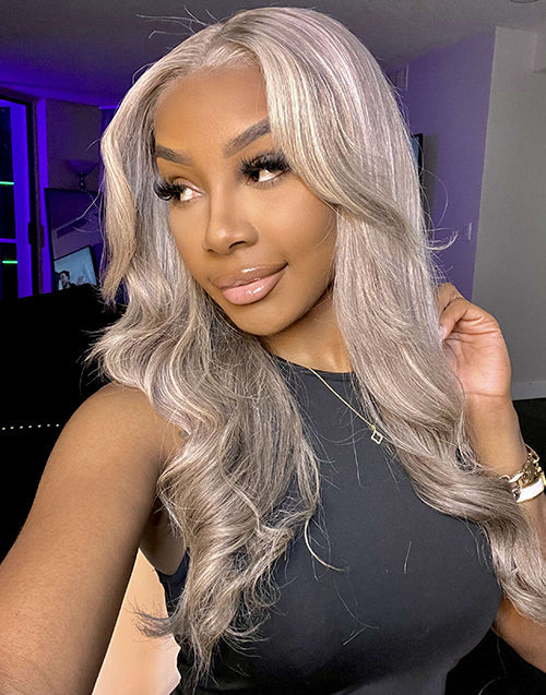 Bonnie-Curtain Bangs With Layers Face Framing Highligh Ash Blonde 13x4 Lace Front Wig