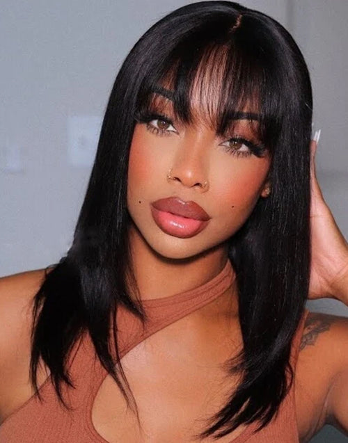 Polly- Short Straight Bob Wolf Cut Messy Hair With Bangs 13x4 Lace Front Wig