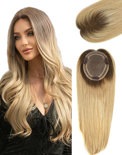Ombre Blonde Mono Topper with Clips Angelic Minds Human Hair Piece Toupee