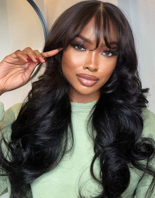 With Bangs Glueless Body Wave 5x5 Pre Cut Lace Wig [Medium Cap]