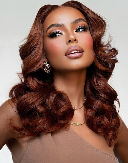 Enid- Copper Brown Color Bouncy Wave Wig Glueless Pre Cut 13x5 Lace Human Hair Wigs
