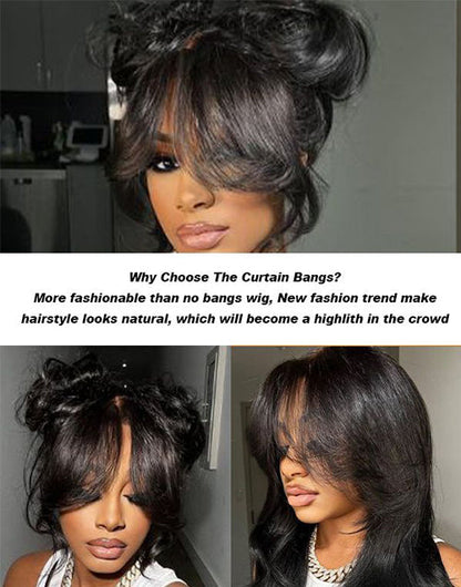 Damla- 7x5 Pre Everything New Curtain Bangs Glueless Lace Wig Trendy Style Human Hair Wigs
