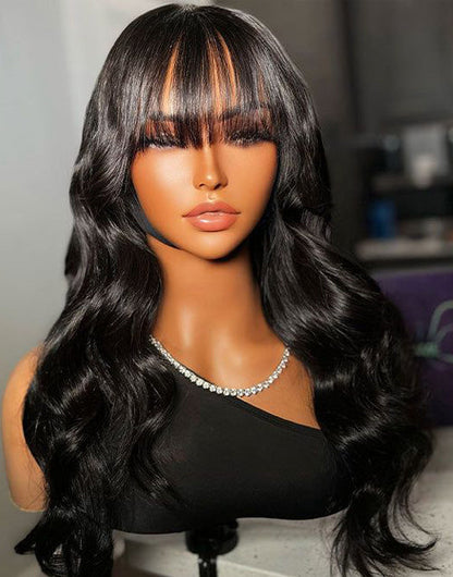 20"=18" 13x5 Pre Cut Lace Glueless Body Wave Wig With Bangs