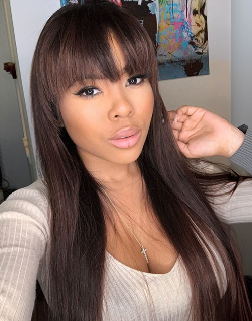 20"=18" Price Brown Straight Glueless Wig With Bangs 6x5 Pre Cut Lace