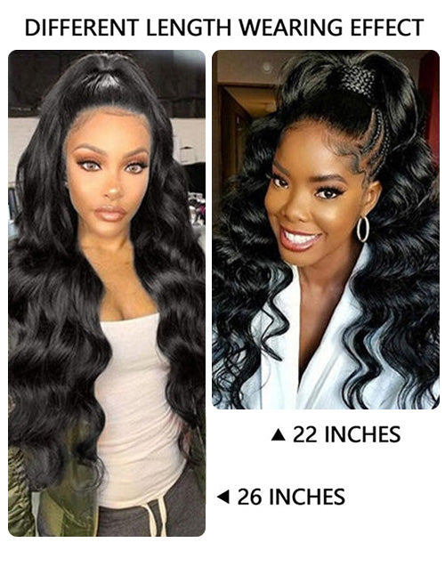 Body Wave Real Human Hair Ponytail Extension Wrap Around Long Clip in Wavy Ponytail Hair Extensions for Women