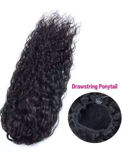 Water Wave Drawstring Ponytail Human Hair Clip in Hair Extension Ponytail For Women