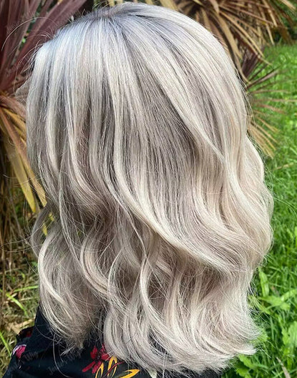 14" 16" Platinum Ash Blonde Wavy Bob Glueless Wig