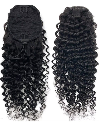 Deep Wave Drawstring Ponytail Real Human Hair Ponytail Clip In Extensions