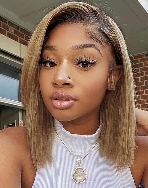 Elma- Ombre Ash Blonde Short Straight Cut 13x4 Lace Front Bob Wig Glueless Human Hair Wig