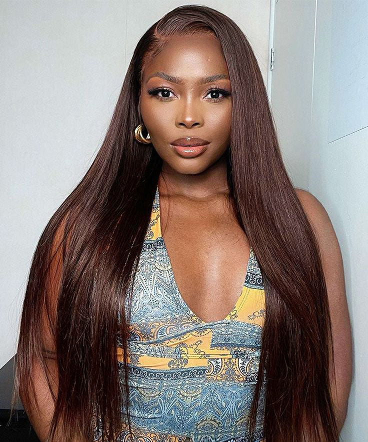 Thera- Pre-cut 7x5 Lace Wig Dark Brown Straight Hair Wear & Go Glueless 13x5 Lace Front Human Hair Wigs