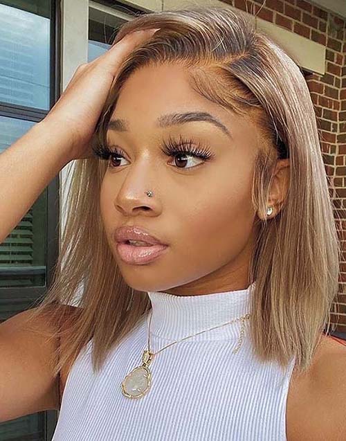 Elma- Ombre Ash Blonde Short Straight Cut 13x4 Lace Front Bob Wig Glueless Human Hair Wig