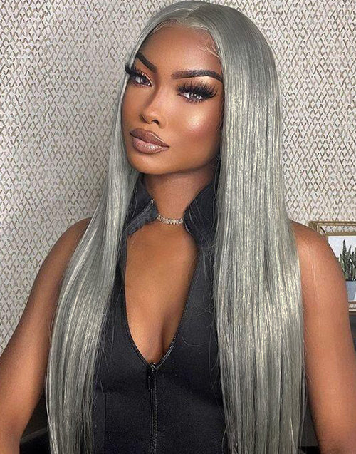 Sliver Grey Straight 13x6 Deep Part Lace Front Glueless Wig Human Hair For Women