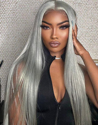 Sliver Grey Straight 13x6 Deep Part Lace Front Glueless Wig Human Hair For Women