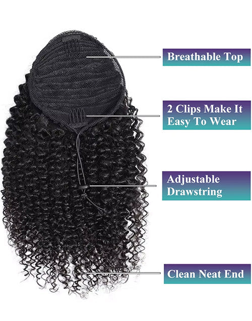 Curly Drawstring Ponytail Human Hair Ponytails Clip In Hair Extensions For Daily Cosplay 1 Piece