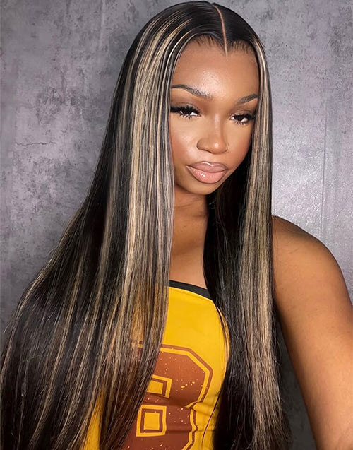 M Shaped Hairline Highlight Honey Straight 13x5 Pre Cut Lace Wig For Women